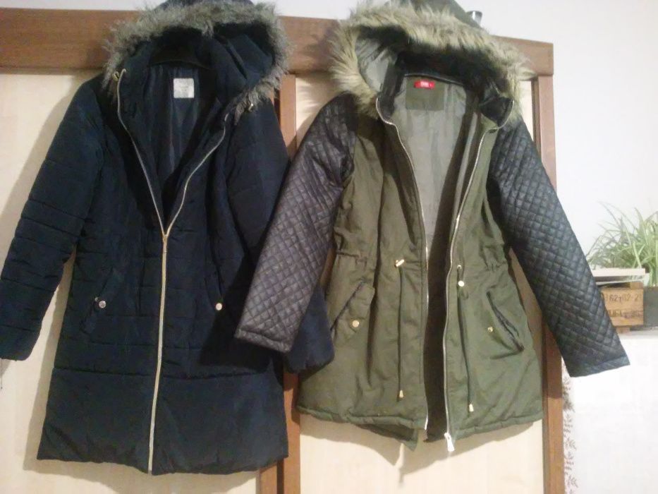 kurtka zimowa-parka NOWA khaki/oliwka- wstawki ekoskóra, TXM- roz L