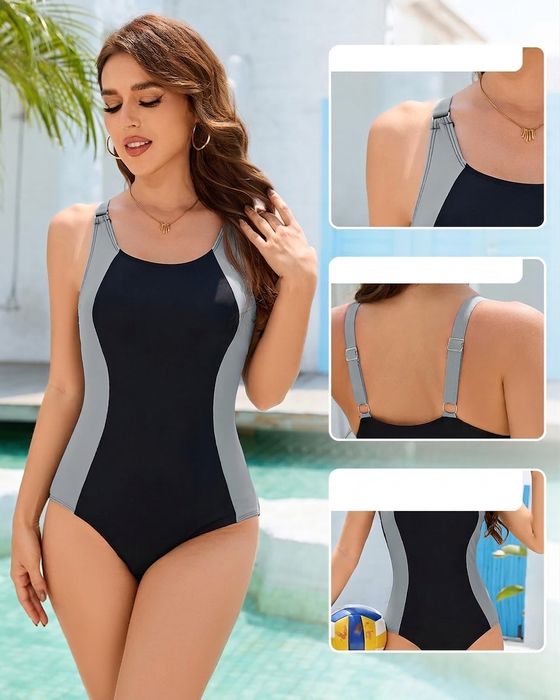 Sportowy strój kąpielowy push-up - wyszczuplający, czarny XL