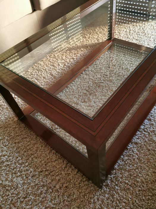 Mesa de centro vidro e madeira