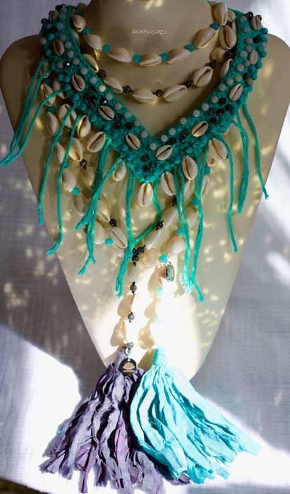 Długi naszyjnik z muszelek i kamieni naturalnych BOHO3GIRLS chwost