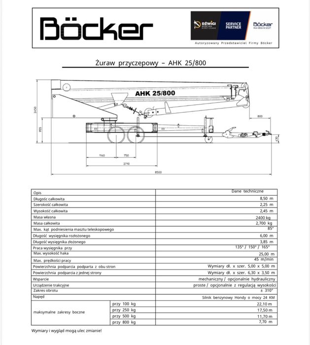 Dźwig dekarski Böcker Ahk 25/800 żuraw ciesielski budowlany