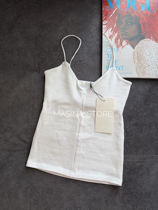 Новий жіночий котоновий топ майка Zara S XS біла оригінал на бретелях