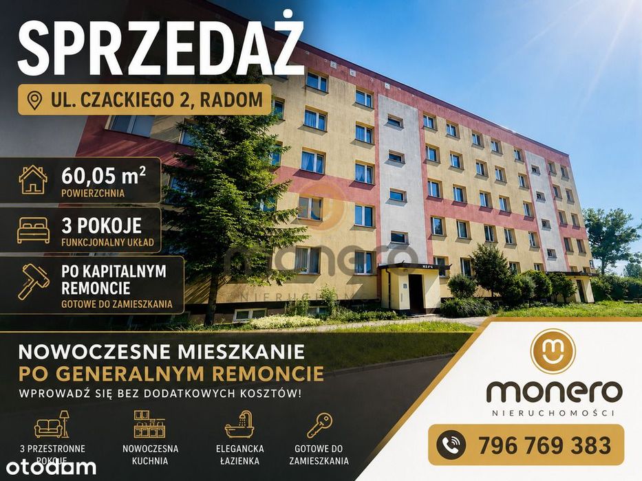 3 pokoje, 60 m², 1 piętro – ul. Czackiego
