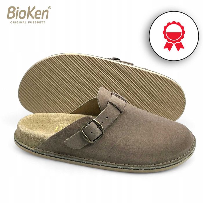 Klapki damskie z zamszu brązowe BioKen medyczne płaskostopie skóra 40