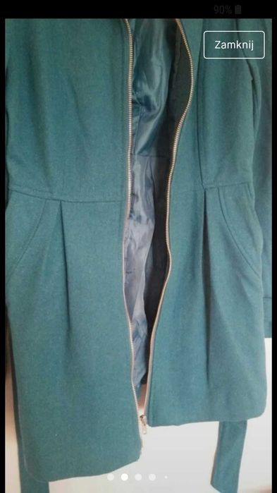 Turkusowy płaszcz jesienny z paskiem H&M 36 38