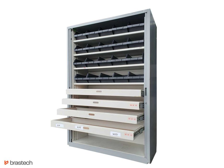 Szafa z pojemnikami i szufladami 195x120x47 cm garaż magazyn