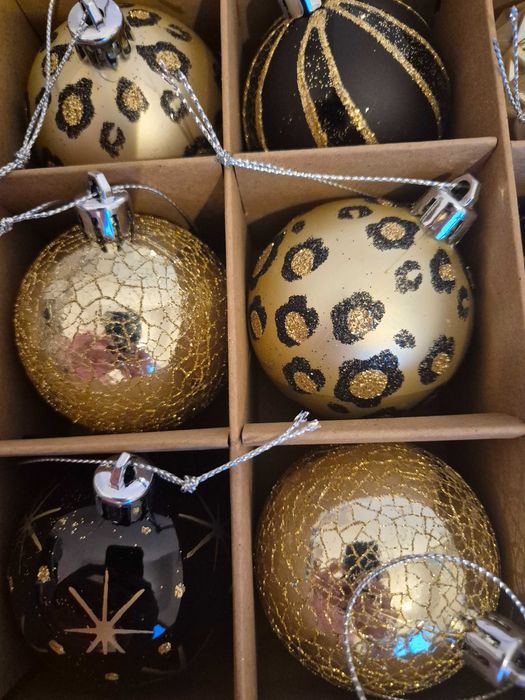 Bombki choinkowe Czarno Złote Nietłukące Glamour Ozdoby 16 szt