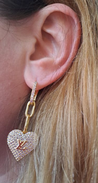 Przepiękne, wiszące kolczyki lv serca, kryształki Cudo ysl cc