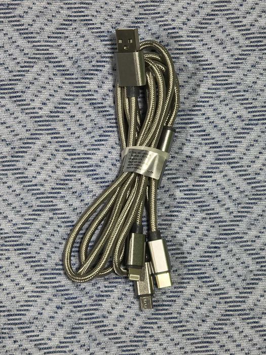 Cabo USB 3 em 1 Trançado (Lightning, USB-C, Micro-USB) – NOVO