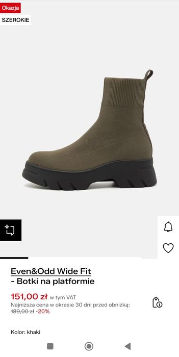 Botki za kostkę w stylu skarpety Even & Odd Wide Fit