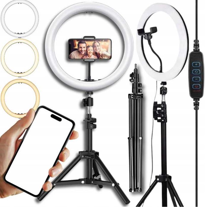LAMPA PIERŚCIENIOWA duża led ze statywem 220CM ring SELFIE 60W