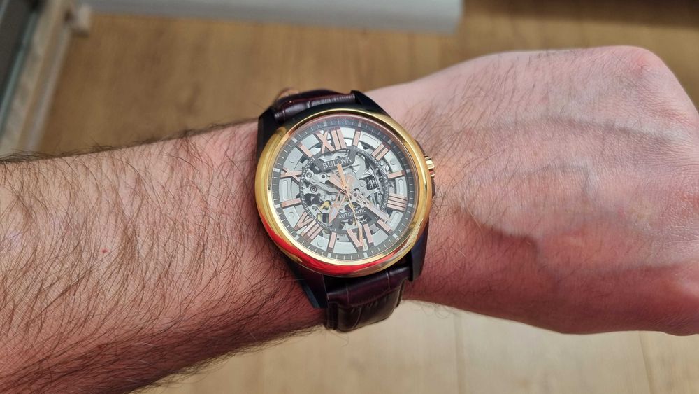Zegarek Bulova automatyczny złoty brązowy pasek oryginalny