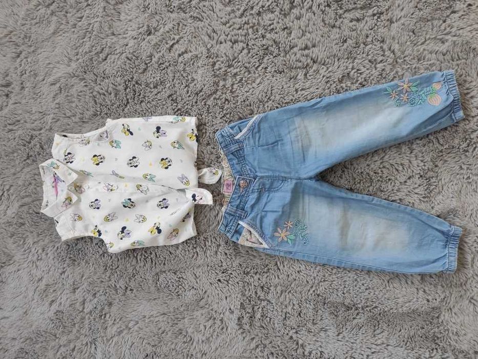 Koszula wiązana w pasie Minnie Daisy + jeansy 3/4 r. 98