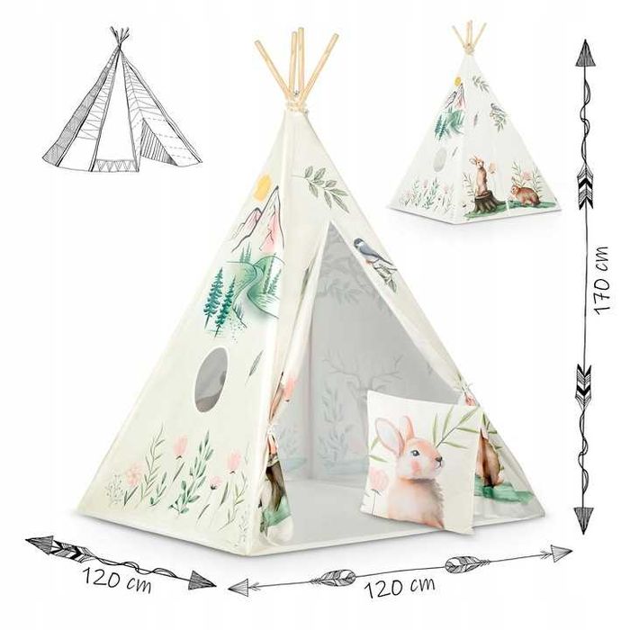 Namiot dla dzieci TIPI INDIAŃSKIE WIGWAM w Zwierzątka + GRATISY