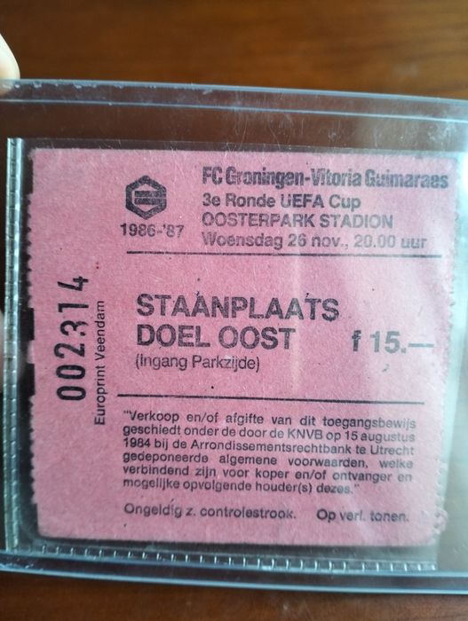 Antigo bilhete Groningen x Vitória SC 1986