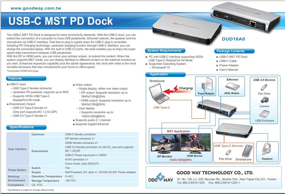 Док станция 4K Toshiba DUD16A0K USB-C MST PD Dock
