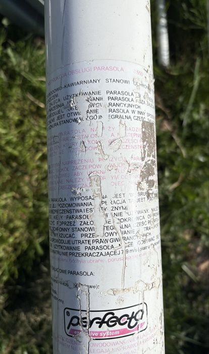 Parasol ogrodowo kawiarniany - stelaż z podstawą