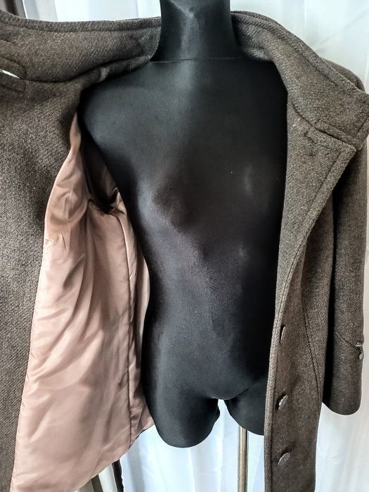 Damski ciepły brązowy płaszcz wełniany brązowe, Ewa 42 .