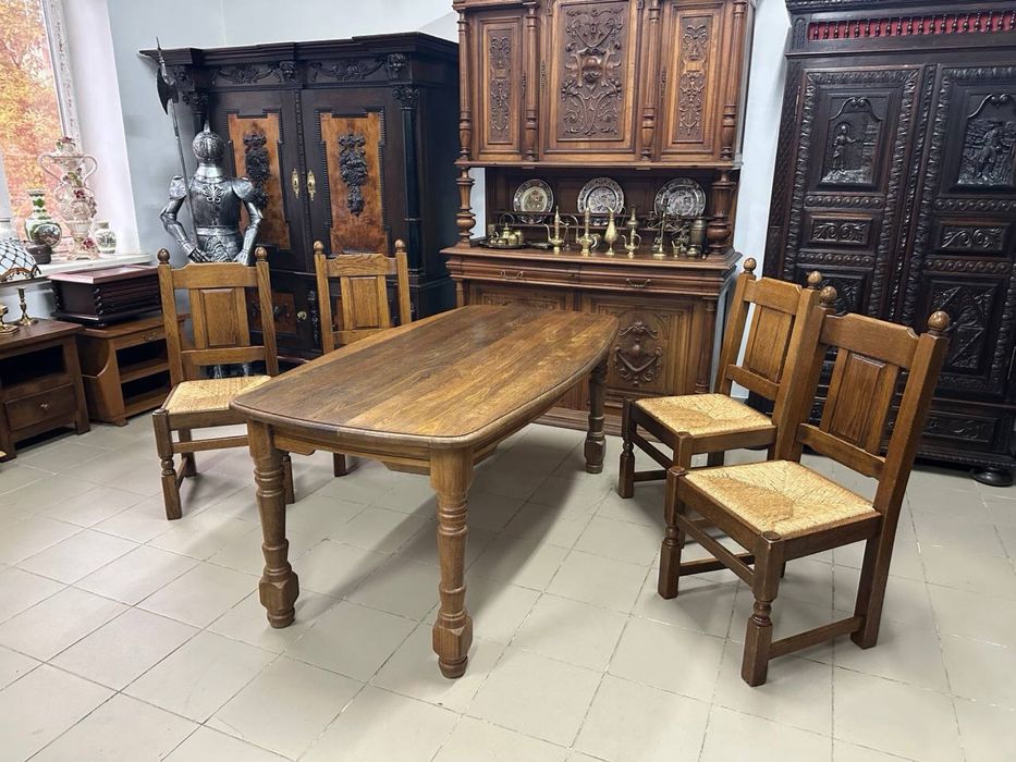 Комплект обідній стіл + 4 стільці дуб ротанг 3948