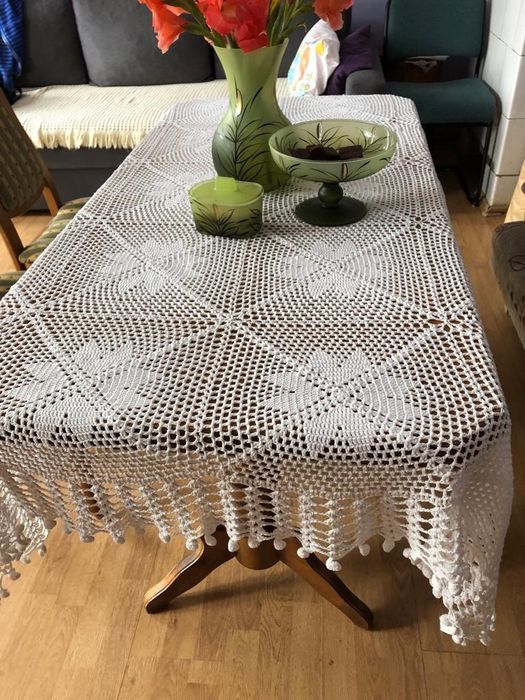 Obrus szydelko recznie tkany serweta biala