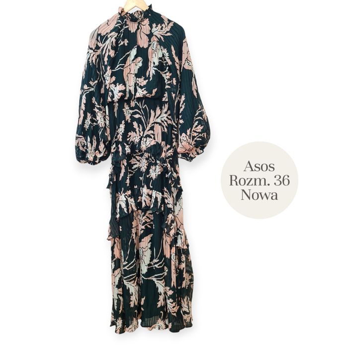 Nowa Sukienka Maxi ASOS Plisowana butelkowa zielen 36 s studniówkę