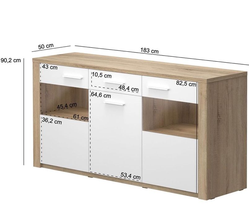 Aparador PARIS com 3 portas e 1 gaveta + Espelho de sala PARIS