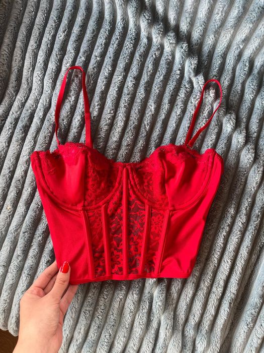 Gorset czerwony koronkowy / biustonosz czerwony , regulowany