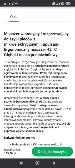 Masażer  do szyi i pleców