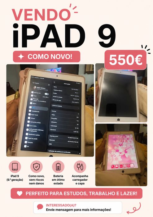 Ipad 9 usado mas em boas conficoes