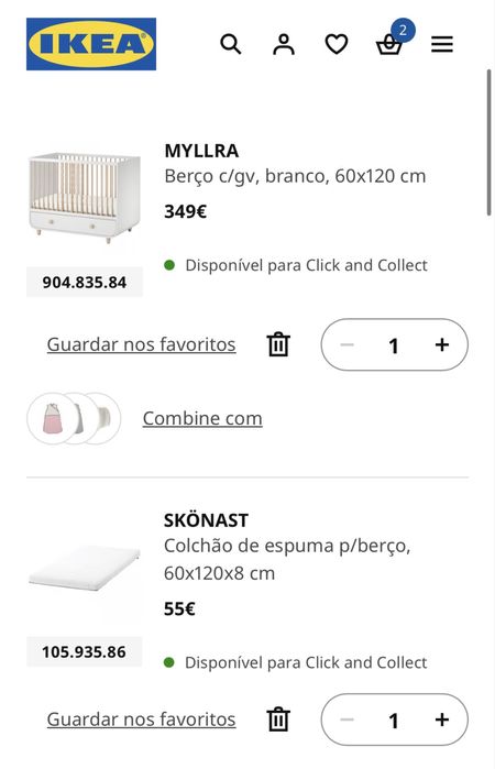 Berço MYLLRA e colchão SKONAST