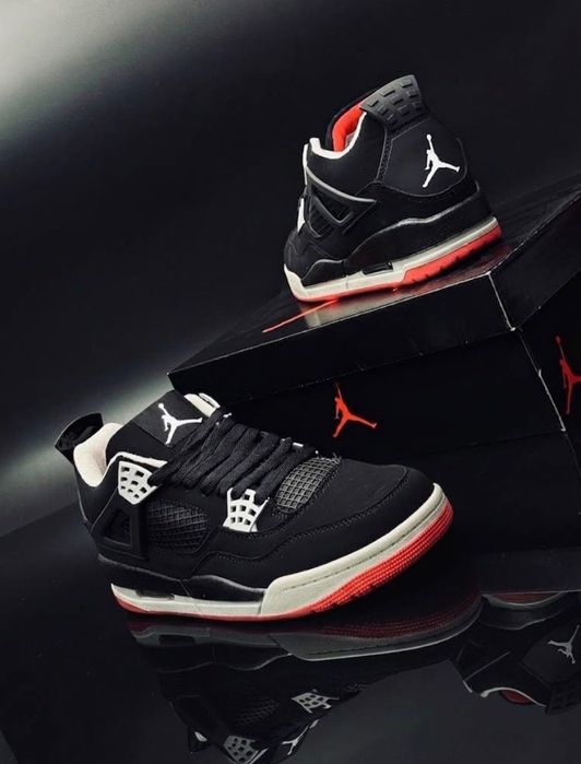 Nike Retro Jordan 4 black red cat кроссовки Джордан 4 осень нубук