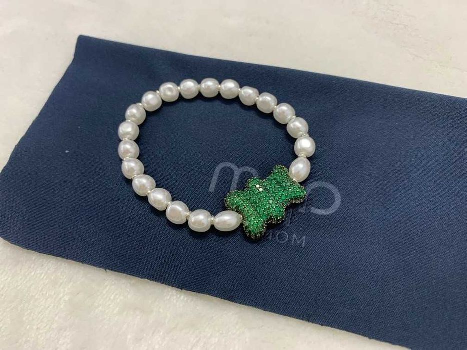 APM Monaco Modna Bransoletka - Zielony Miś z Perłami