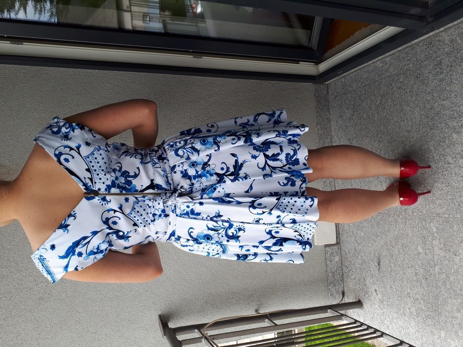 Sukienka wesele 40 biało chabrowa