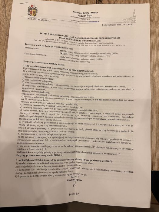 Działka budowlana 3000 m2 w Włodzice Małe