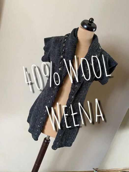 L xl 42 40 +size szary ocieplacz bezrękawnik kamizelka dlugi welna