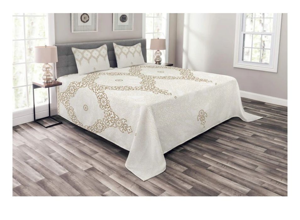 Ambesonne Marokański zestaw narzut pikowanych 3 szt., elementy wschodn