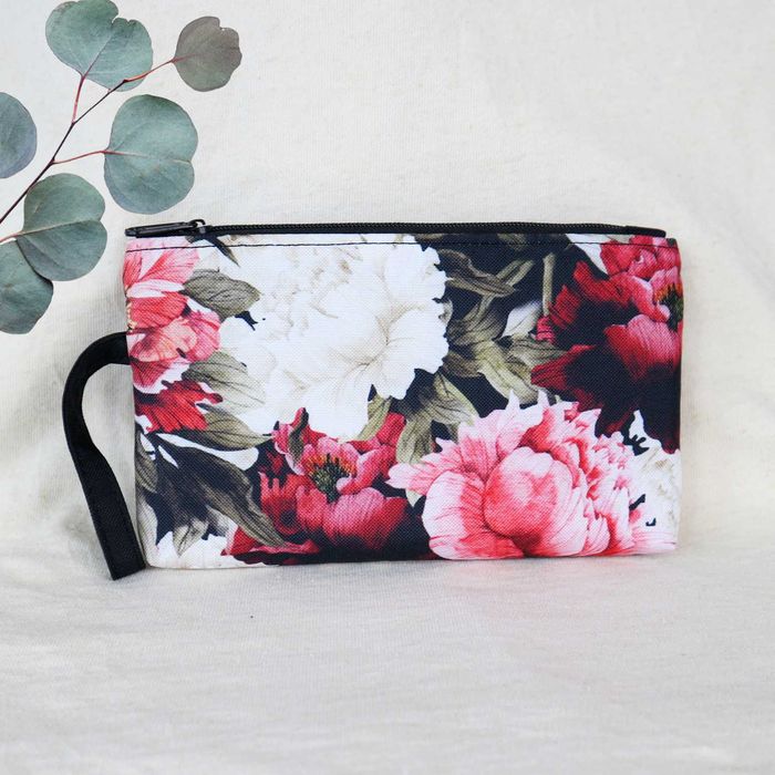 Kosmetyczka do torebki kopertówka z rączką peonie PL handmade
