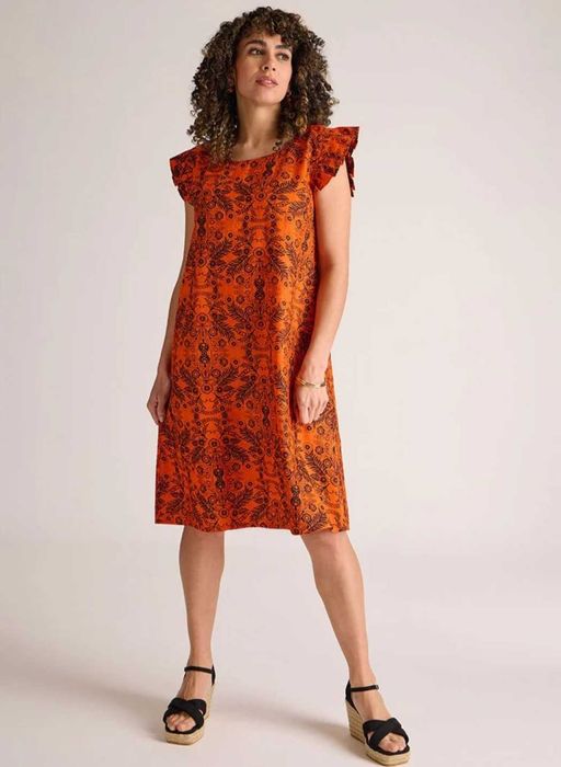 Платье миди из смесевого льна в принт в этно, бохо стиле ellie