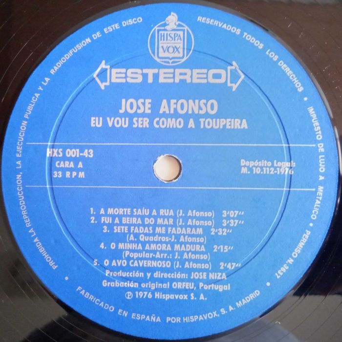 José Afonso	- - - - -		Eu Vou Ser Como a Toupeira	- - - - -	LP