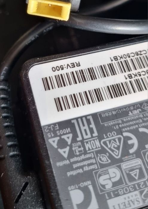Oryg Zasilacz Ładowarka Lenovo 20v 3.25a 65w wtyk prostokąt thinkpad