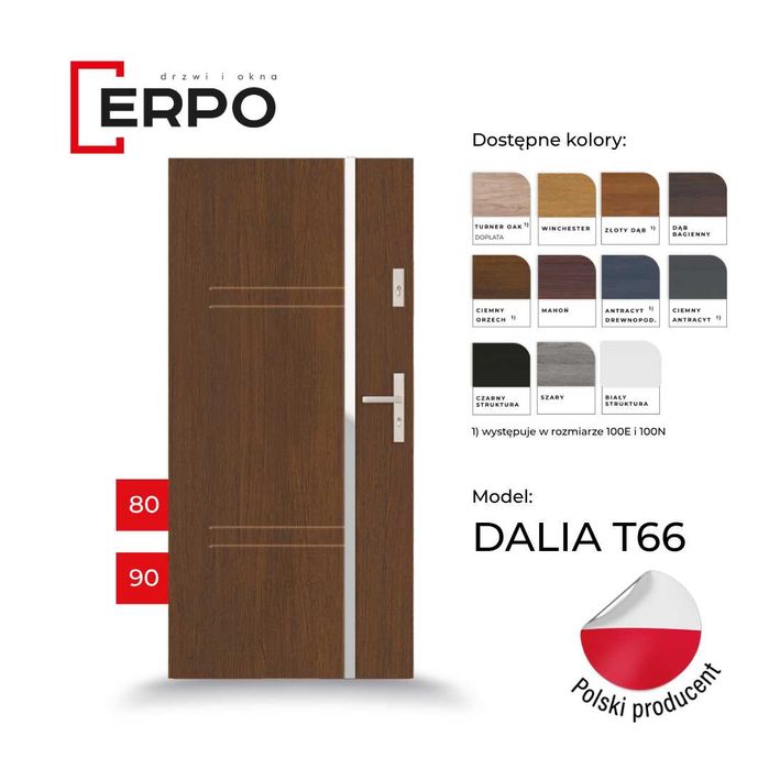 Drzwi zewnętrzne pełne 80 90 lewe lub prawe ocieplone gr72mm intarsj