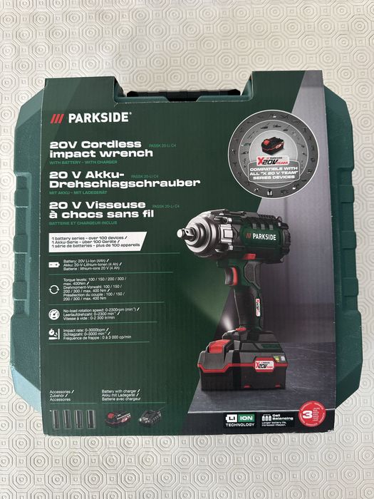 MEGA OPORTUNIDADE - Chave de Impacto PARKSIDE 20V 400 Nm com Bateria e Carregador - Novo e selado