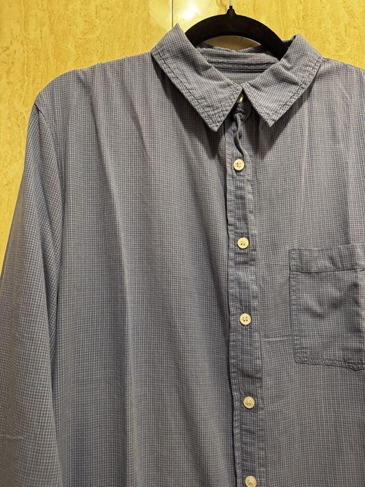 Niebieska męska koszula w kratkę z długim rękawem bawełna rozmiar L