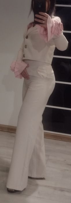 Garnitur damski ze spodniami, elegancki komplet, komunia, Święta , beż