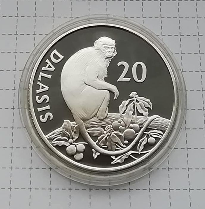 Гамбія 20 даласі 1989р. СРІБЛО. ПРУФ. Всесвітній фонд дикої природи!