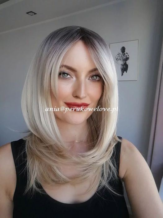 Peruka blond OMBRE długa grzywka włosy na co dzień jak naturalne