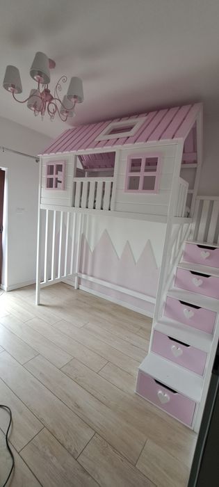 Łóżeczko łóżko drewniane pietrowe z antresolą dla dzieci RATY