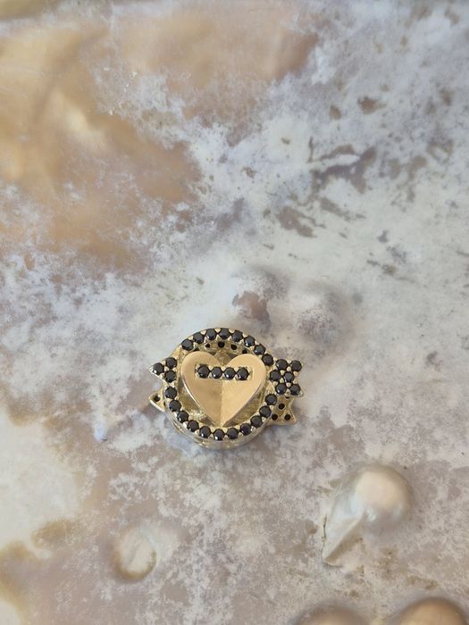 Złoty charms typu Pandora serce czarne cyrkonie strzała amora p. 585