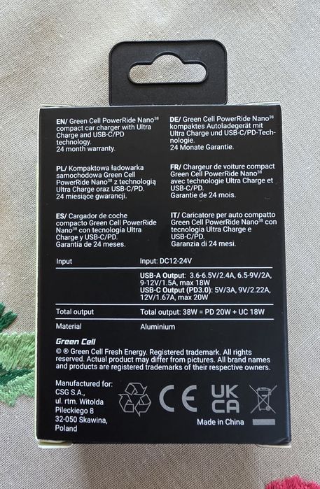 Ładowarka samochodowa Green Cell PowerRide Nano38