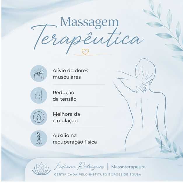MASSAGENS PARA SENHORAS  Sou Massoterapeuta e realizo atendimentos exclusivamente para mulheres.  Massagem Relaxante, Terapêutica, Modeladora